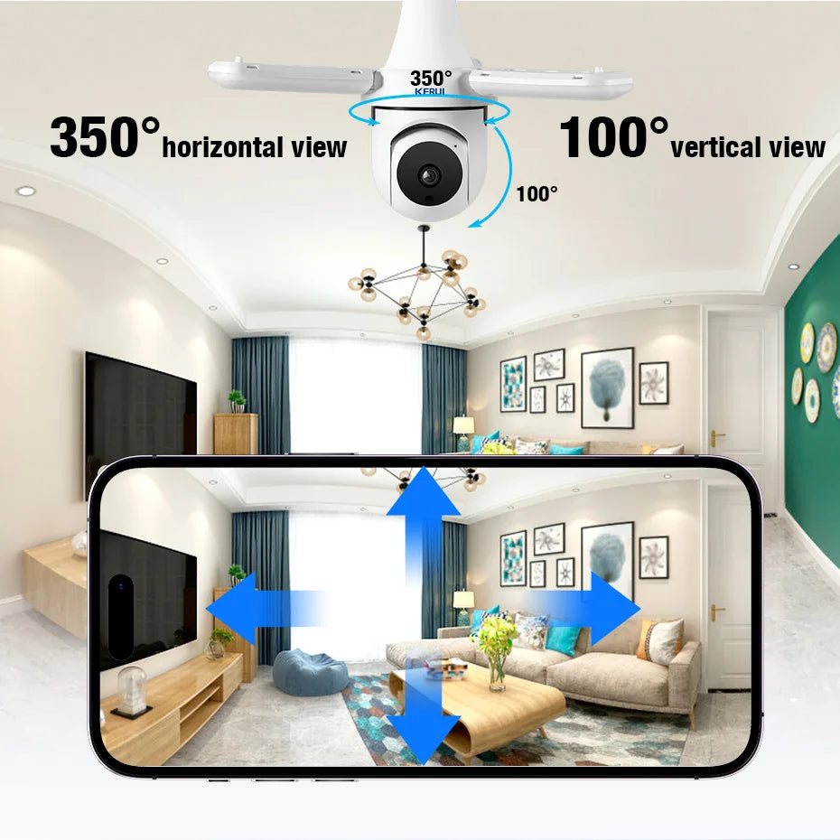 KERUI  5G/2.4G 3MP E27 Bulb Camera PTZ WiFi IP Camera with LED Light Indoor Home Security Surveillance AI Tracking Night Vision