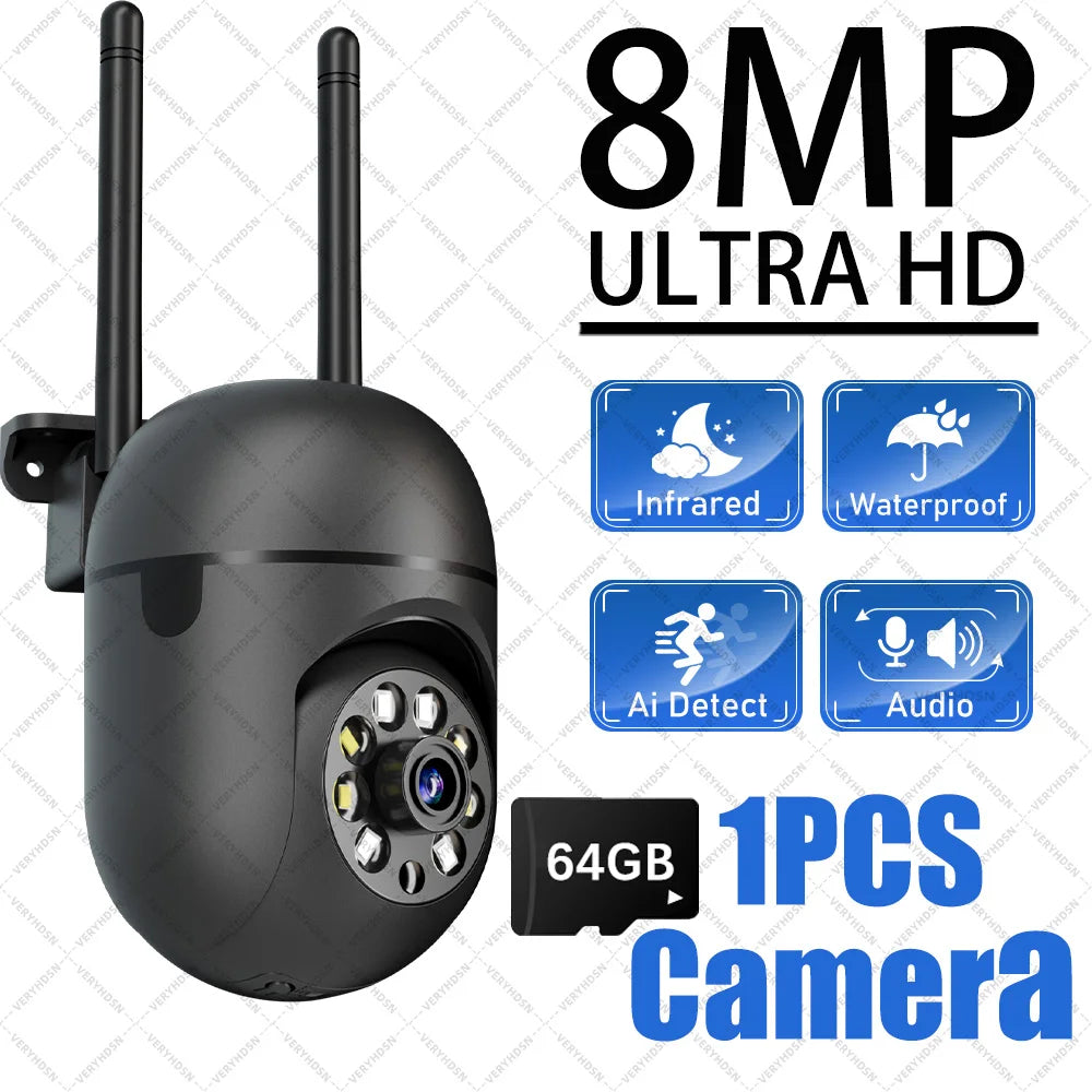 8MP 5G WIFI Surveillance Black IP Camera Auto Tracking Color Night Vision Outdoor Waterpter HD PTZ IP Security Cameras YIIOT APP