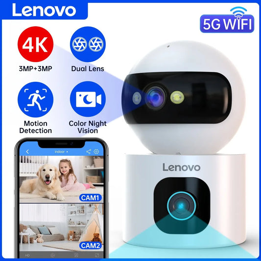 Lenovo 2K PTZ IP Camera 5G WiFi Dual Lens Dual Screen Color Night CCTV Camera Smart Home Auto Tracking Video Surveillance Camera