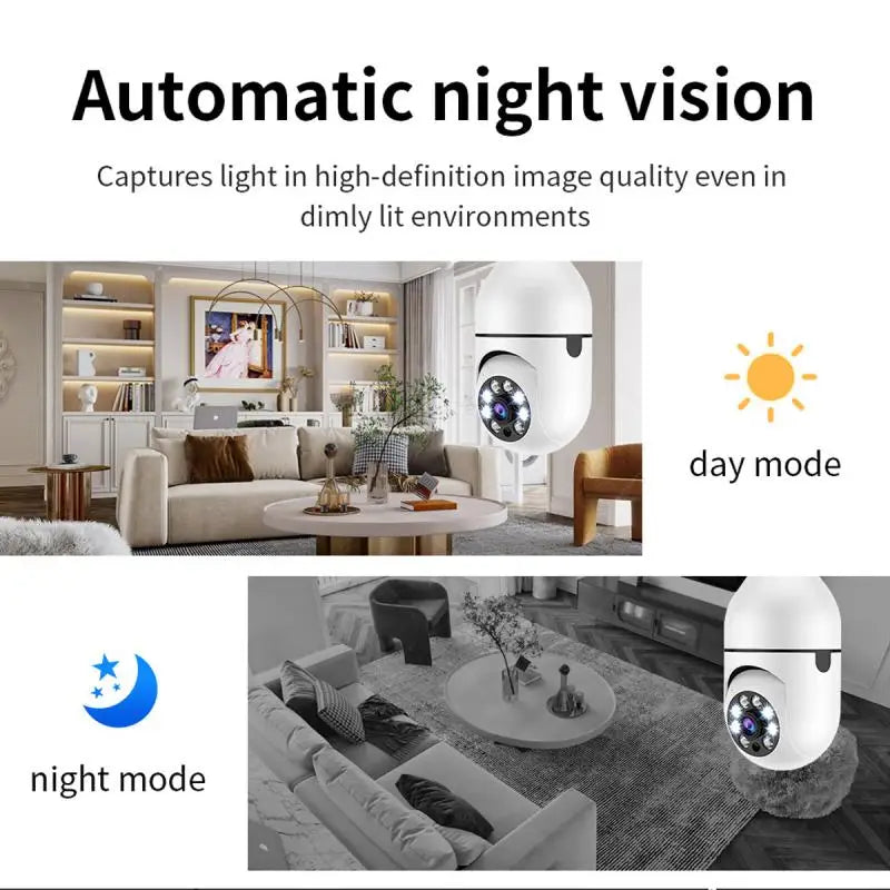 8MP E27 Bulb Wifi Surveillance Camera Indoor 4X Digital Zoom AI Human Detect Full Color Night Vision Wireless Cameras Smart Home