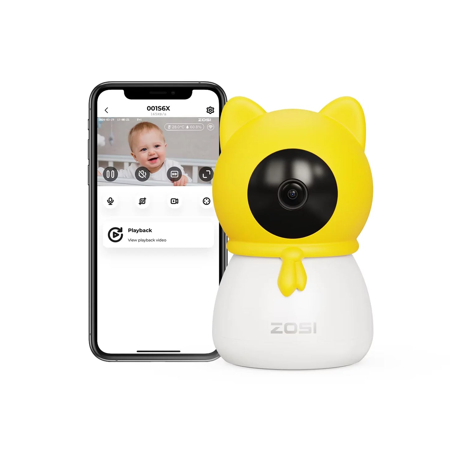 ZOSI C516 2.5K 4MP Plug-in PT Wireless Security Indoor Camera with Cry Detection, Virtual Fence,2.4/5GHz WiFi Smart Baby Monitor