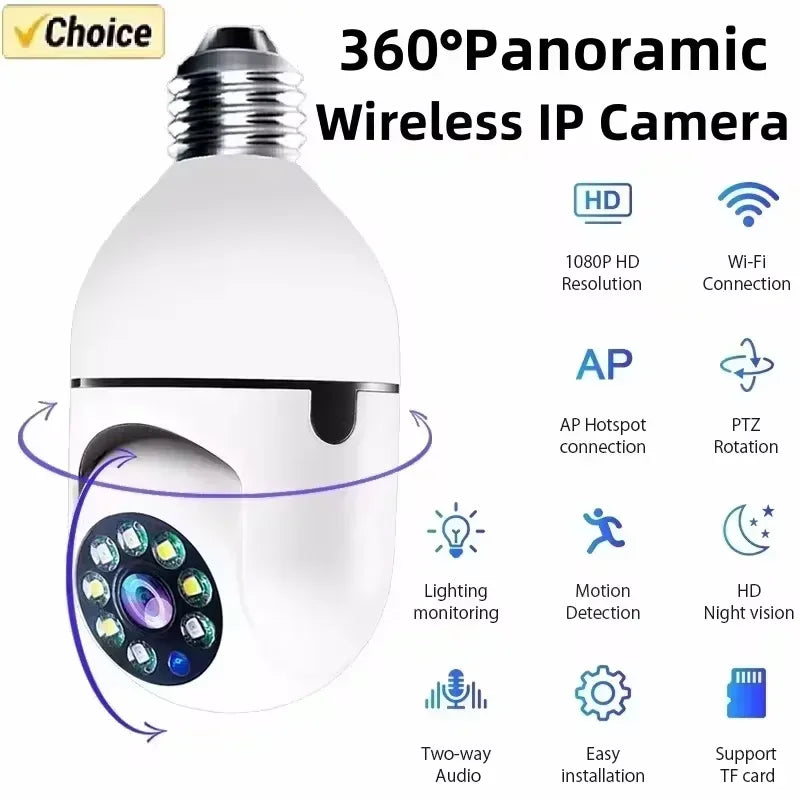 Bulb Surveillance Camera Night Vision Wireless 360° Wifi IP PTZ Outdoor Camera Indoor Security Monitor Wifi Camera Smart Securit