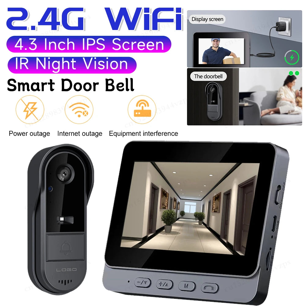 Smart Home 2.4G WiFi Wireless Visual Doorbell Video Intercom 4.2Inch Door Bell Video Intercom Door Camera IR Night Vision