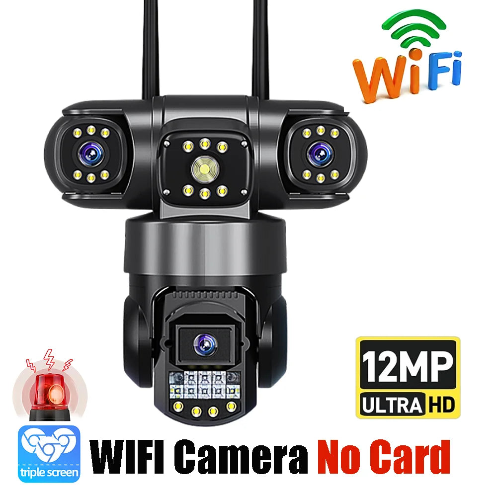 3 - Lens WiFi/4G Camera Smart Security Protection Home Surveillance Night Vision CCTV 12 MP Camara Outdoor Waterproof Monitor