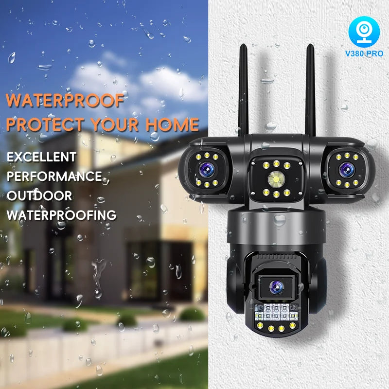 6MP Three Lens WiFi IP Camera HD Outdoor 10X Zoom Waterproof Two Way Intercom Full Color Night Vision PTZ CCTV V380 PRO Camera