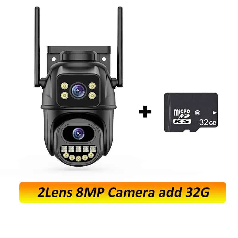 6K 12MP Security Camera 8X Zoom Three Lens Dual Screen Outdoor WiFi Home Protection 8MP IP Cam PTZ CCTV Video Surveillance Icsee